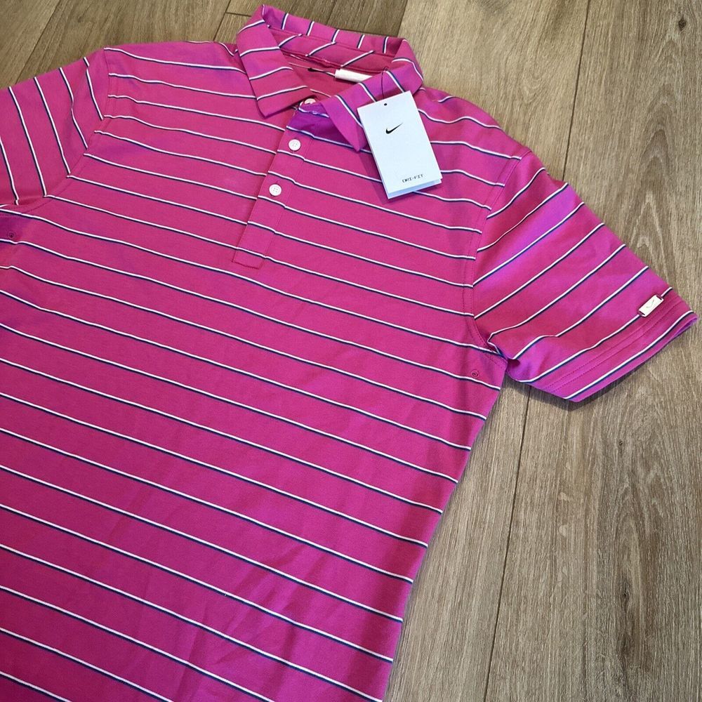 Nike‎ Men's Custom Athlete Dri Fit Pink Stripe Short Sleeve Polo Sm-Med* NWT - Picture 2 of 11